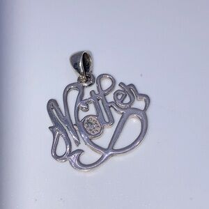 Vtg Sterling & Diamond Mother Mom Pendant .9”